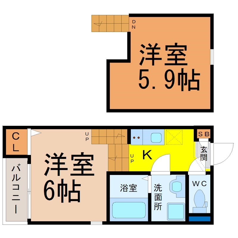 ステラコート 間取図　洋室6帖　ロフト5.9帖　脱衣洗面所