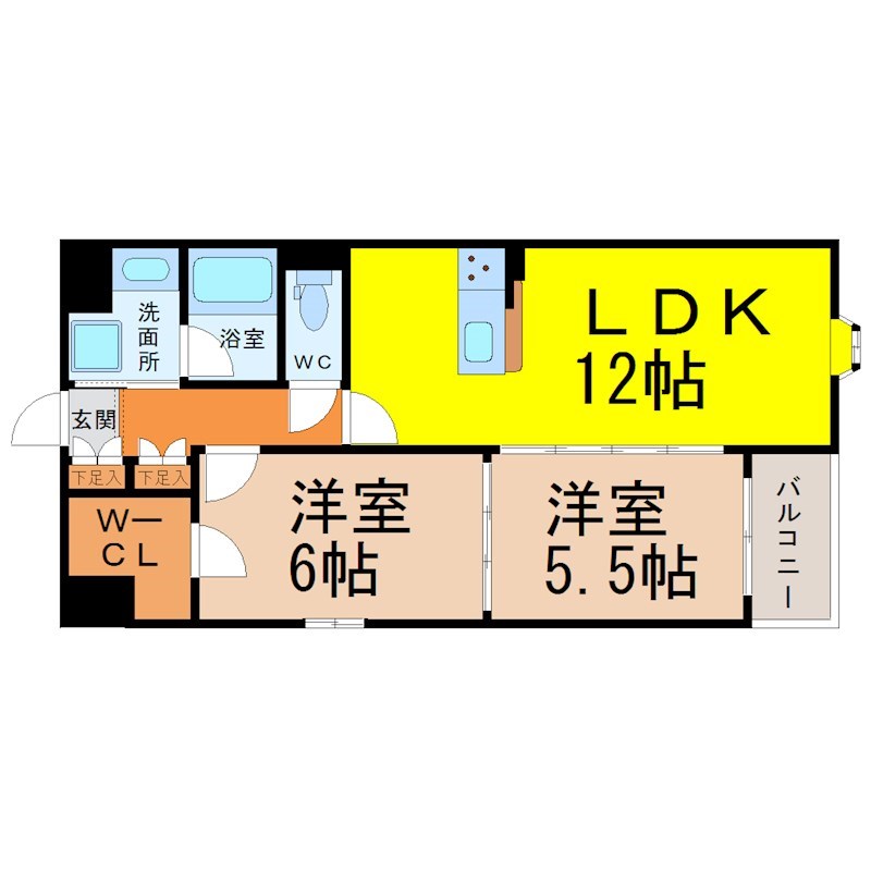 クラッセ瑞穂 間取図　ＬＤＫ12帖　脱衣洗面所　ウォークインクローゼット