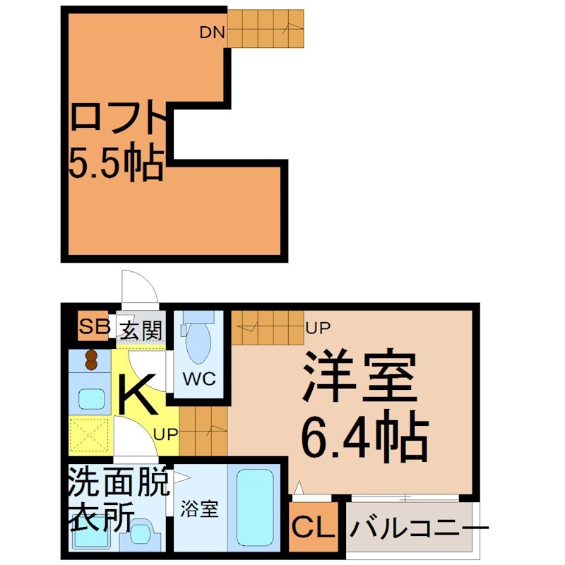 ＰＡＳＩＯＮＥＳ1（パシオネスワン） 間取図　洋室6.4帖　ロフト5.5帖