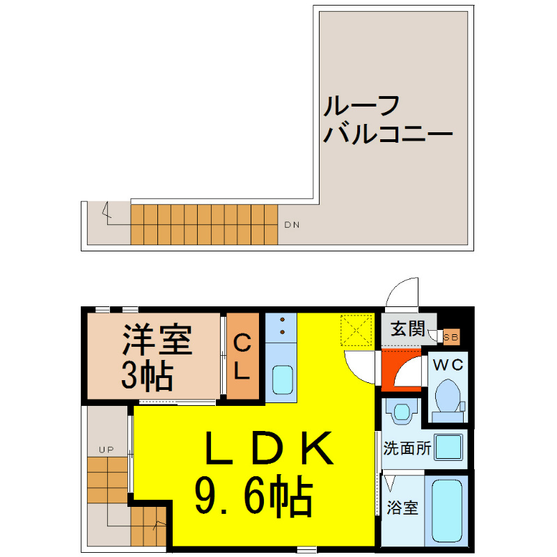 ＧＲＡＮＤＴＩＣ金山 間取り　ＬＤＫ9.6帖　洋室3帖　脱衣洗面所　バルコニー