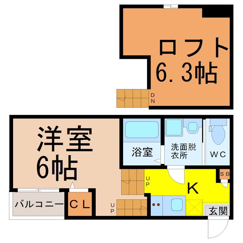 アーバンリュクス 間取図　洋室6帖　ロフト6.3帖