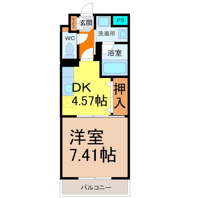 ポポラーレ白鳥 間取図　ＤＫ4.57帖　洋室7.41帖