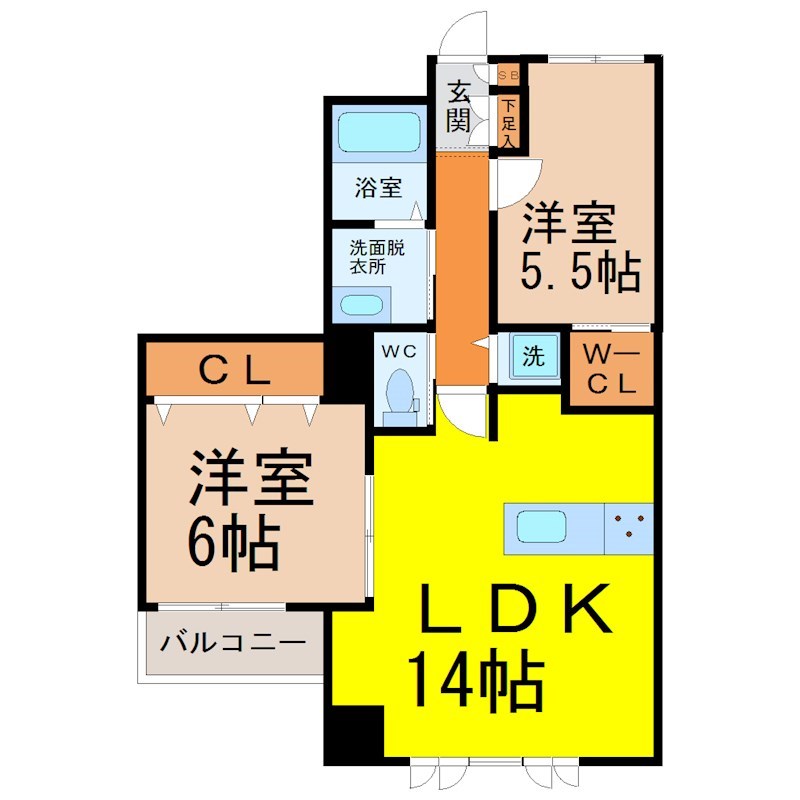 Ｌｅ　ｅ’ｃｌａｔ（ル・エクラ） 間取図　ＬＤＫ14帖　ウォークインクローゼット　脱衣洗面所