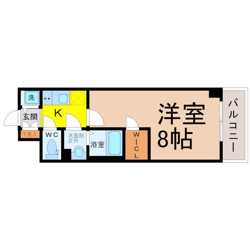 エスリード大須プレシア 間取図　洋室8帖　脱衣洗面所　クローゼット付　バルコニー
