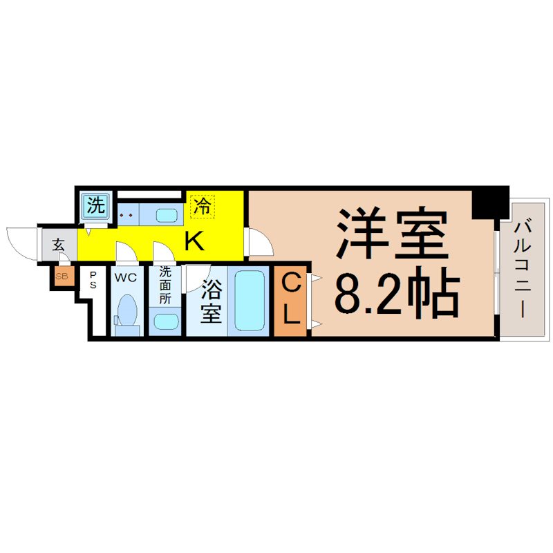 グリーンコート中島 間取図　洋室8.2帖　
