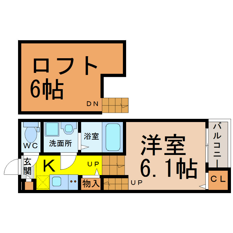 クリークコート 間取図　洋室6.1帖　ロフト6帖