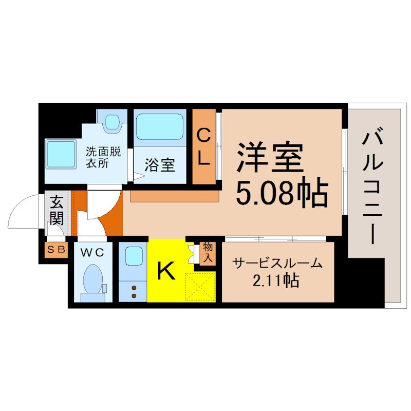 エステシア上前津 間取図　洋室5.08帖　サービスルーム2.03帖