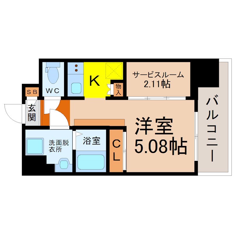 エステシア上前津 間取図　洋室5.08帖　サービスルーム2.03帖
