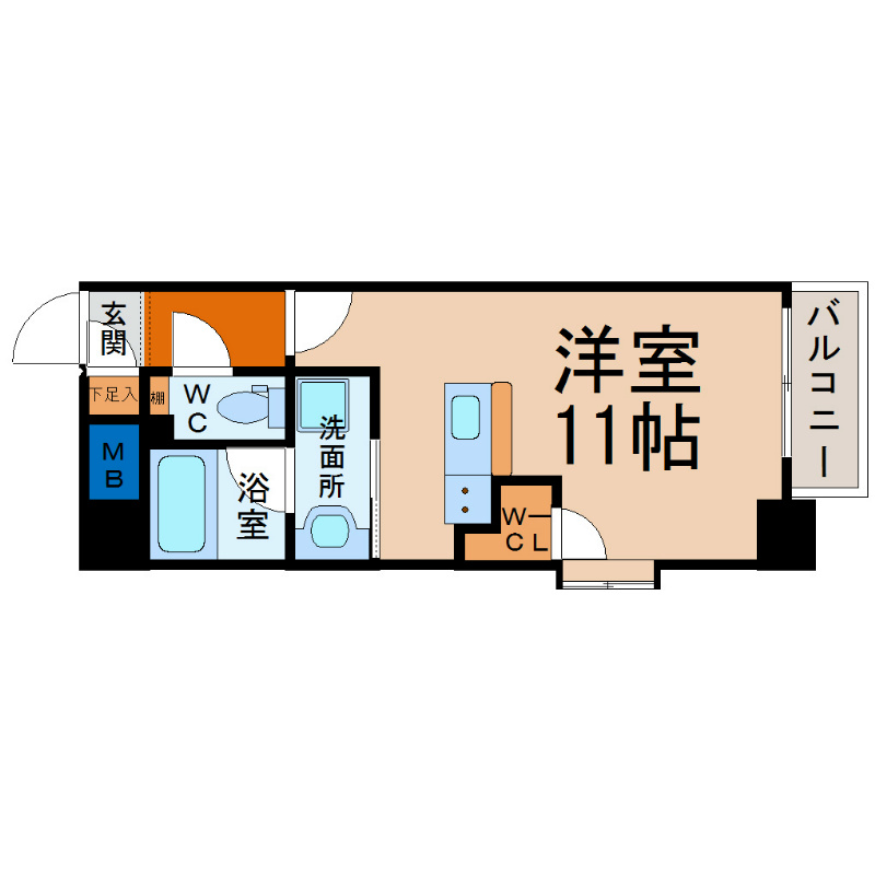 ＲＡＦＦＬＥ ＯＺＯＮＥ（ラッフル大曽根） 間取図　洋室11帖　脱衣洗面所　ウォークインクローゼット付