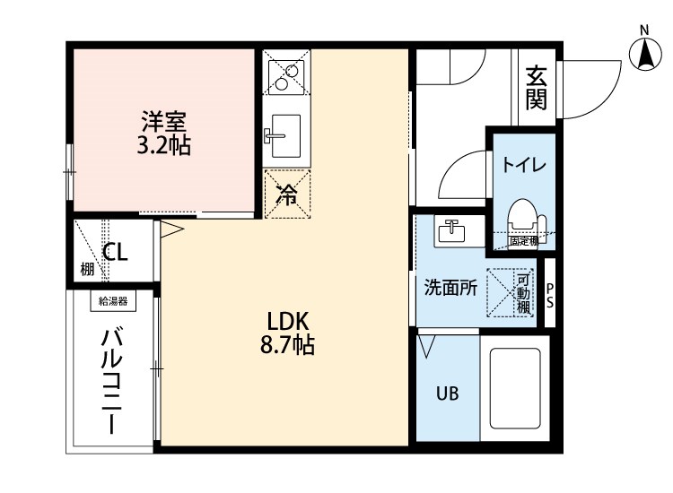 ＣＲＡＳＴＩＮＥ大杉 間取図　ＬＤＫ8.7帖　洋室3.2帖