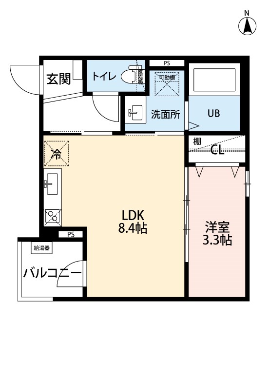 ＣＲＡＳＴＩＮＥ大杉 間取図　ＬＤＫ8.4帖　洋室3.3帖