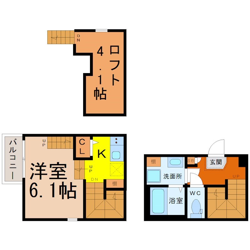 コンフォータブル本陣 間取り　洋室6.1帖　ロフト4.1帖