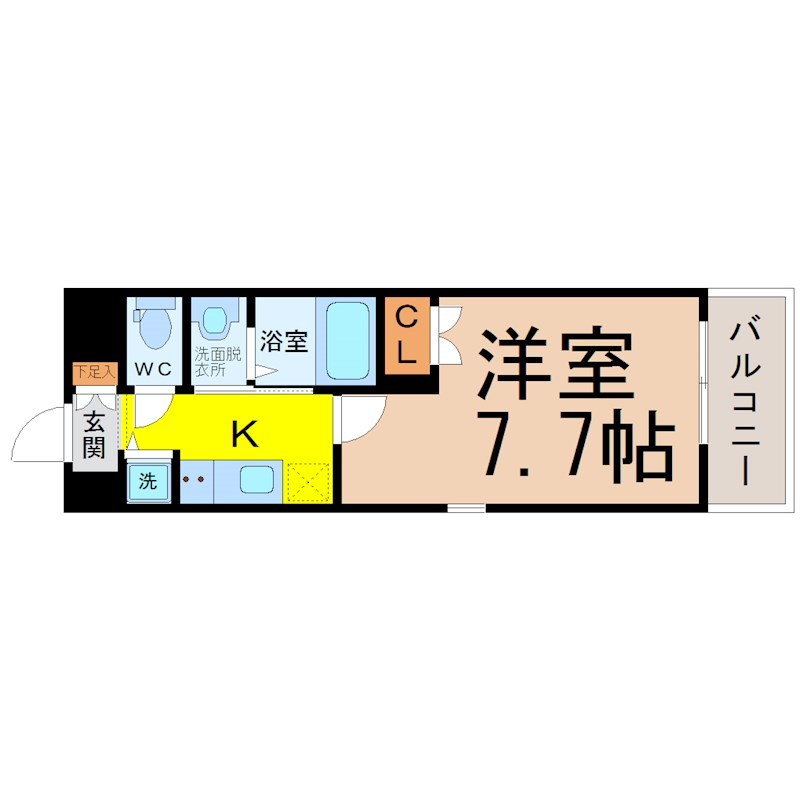 ＦＩＮＥ　ＣＡＬＬ　ＴＢ－０１ 間取図　洋室7.7帖　脱衣洗面所　バルコニー