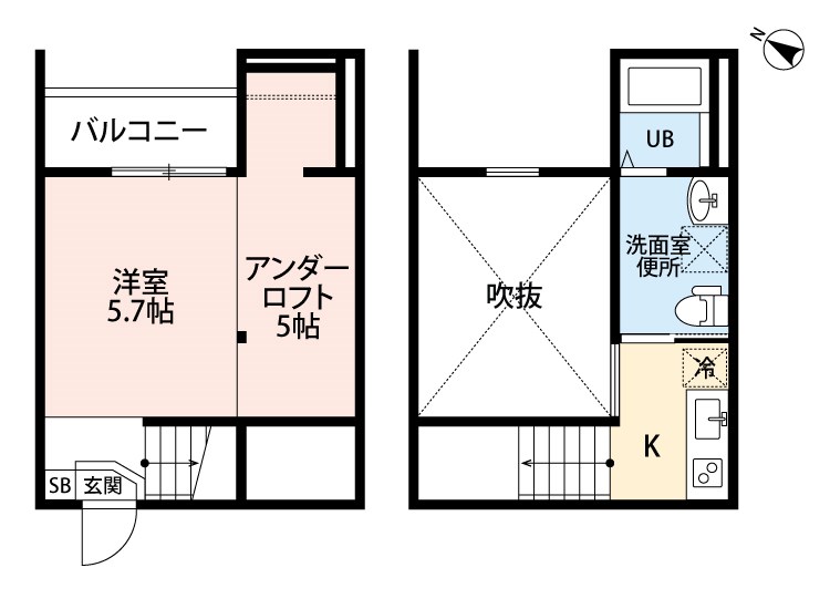 ロッククリスタル小木田 間取図　洋室5.7帖　ロフト5帖