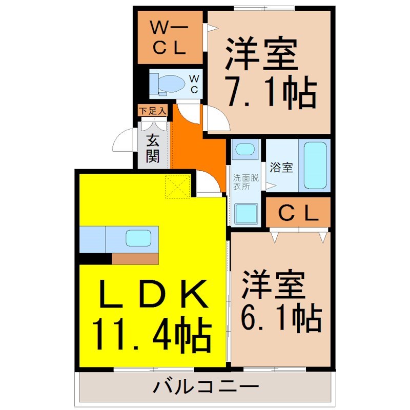 キャピタル大幸 間取図　ＬＤＫ11.4帖　ウォークインクローゼット