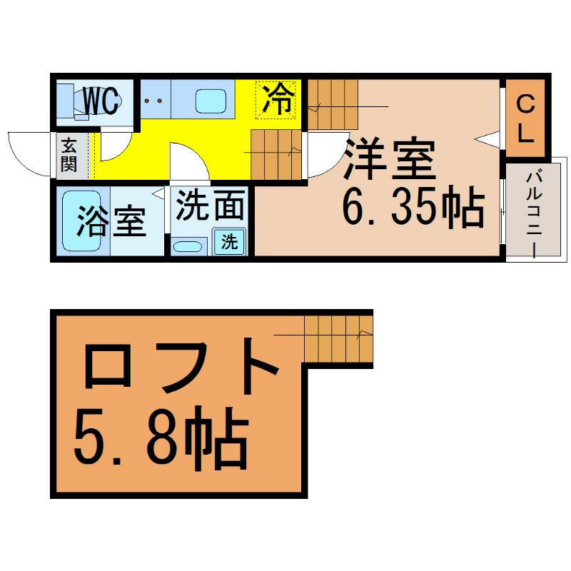 Ｃｒｅｏ日比野弐番館 間取図　洋室6.35帖　ロフト5.8帖