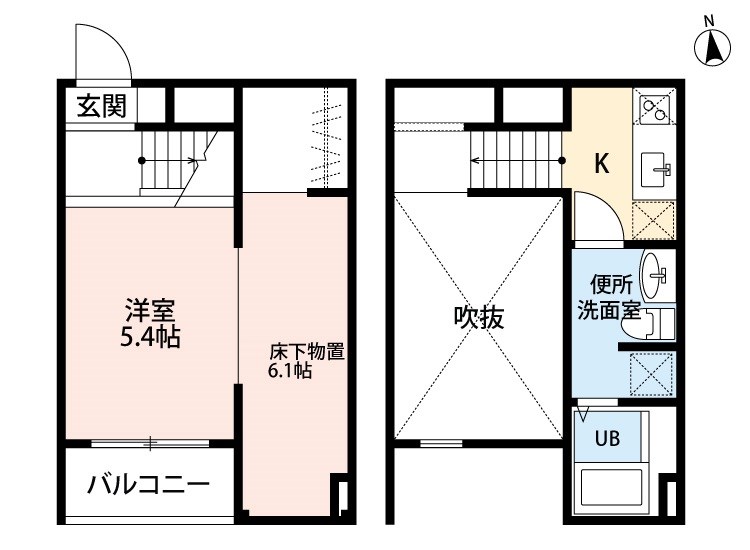 ＬＩＢＲＥ大曽根 間取図　洋室5.4帖　ロフト6.1帖　脱衣洗面所　バルコニー