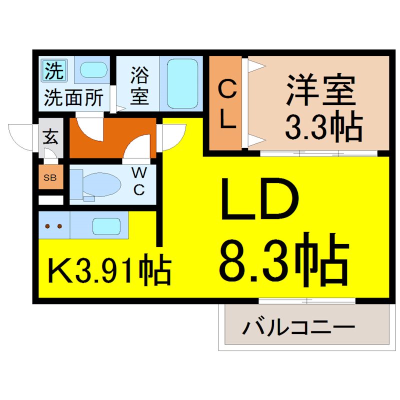 Taste中村公園 間取図　ＬＤＫ11.37帖　洋室4.02帖　脱衣洗面所　バルコニー