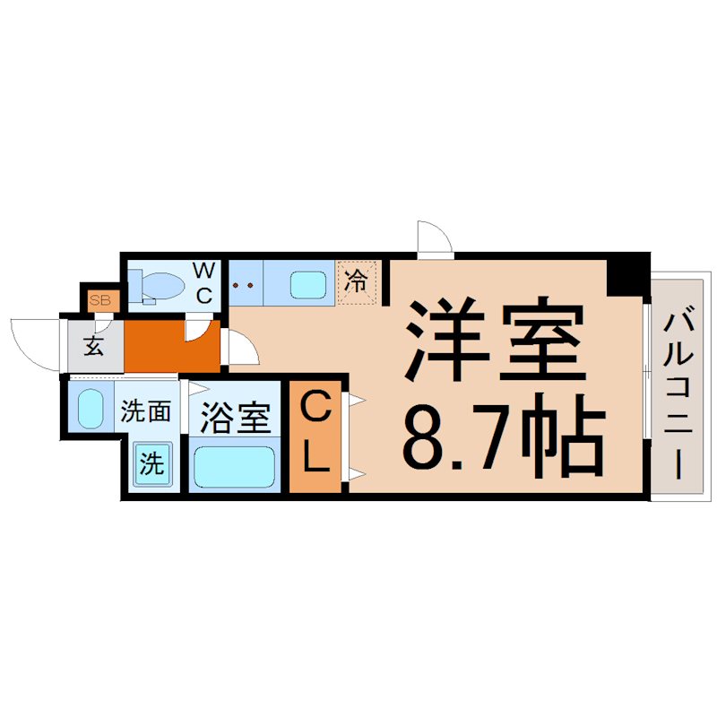 プログレッソ八田 間取図　洋室8.7帖