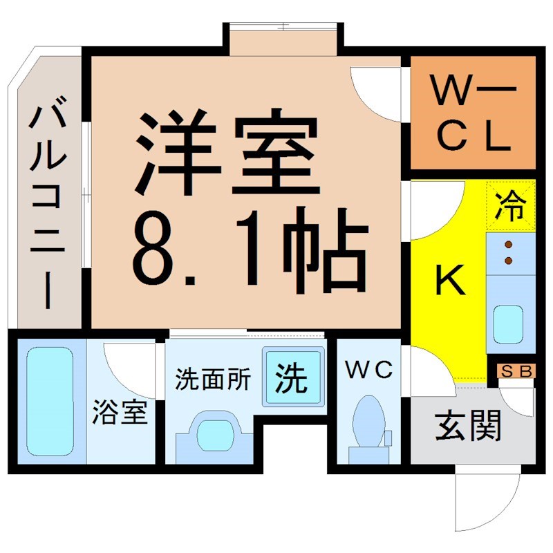 ベルビレッジ覚王山 間取図　洋室8.1帖　ウォークインクローゼット　脱衣洗面所