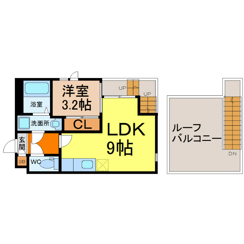 Ｇｒａｎｄｔｉｃ東別院（グランティック東別院） 間取図　ＬＤＫ9帖　洋室3.2帖