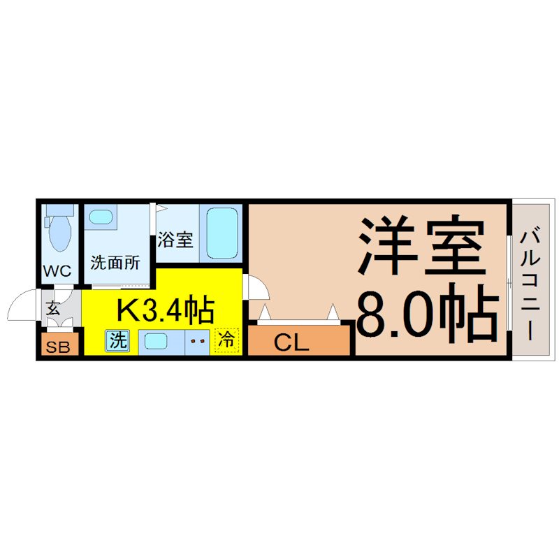 エステート野立 間取図　洋室8.0帖