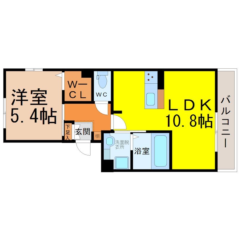 アバンサール 間取図　ＬＤＫ10.8帖　洋室5.4帖　カウンターキッチン