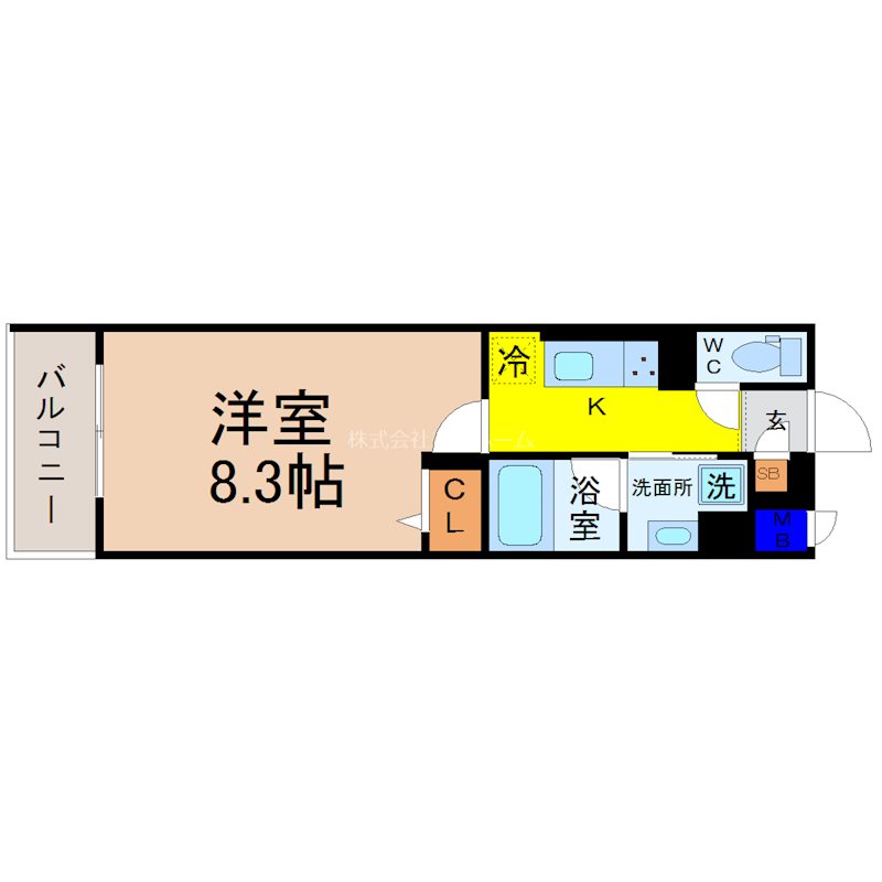 シロノハウス 間取図　洋室8.3帖　脱衣洗面所　バルコニー