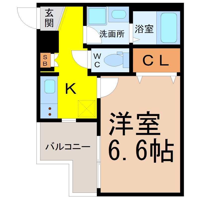 ルシエル吹上 間取図　洋室6.6帖　脱衣洗面所　バルコニー