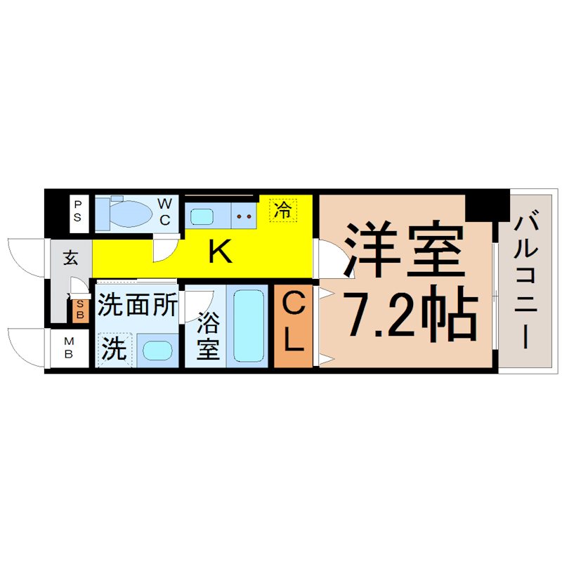 ボーデュキャナル幅下 間取図　洋室7.2帖　