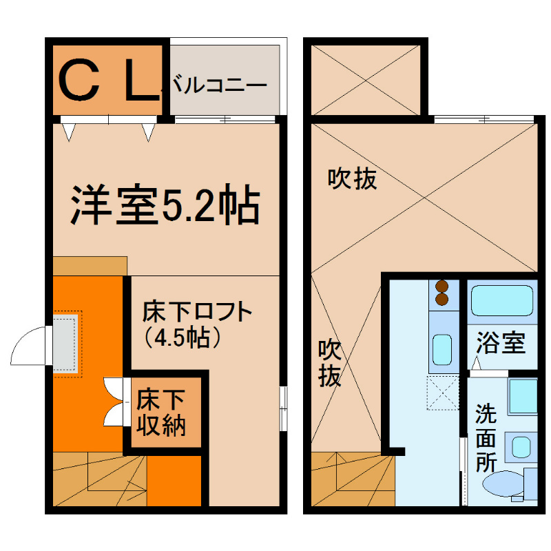 ベーネ明治 洋室5.2帖　アンダーロフト4.5帖　家具家電ご用意できます