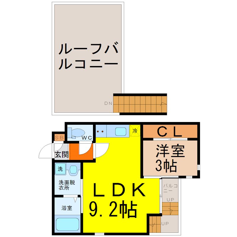 ＧＲＡＮＤＴＩＣ　ＣＲＥＡＲＴ（グランティッククレアート） 間取図　ＬＤＫ9.2帖　洋室3帖