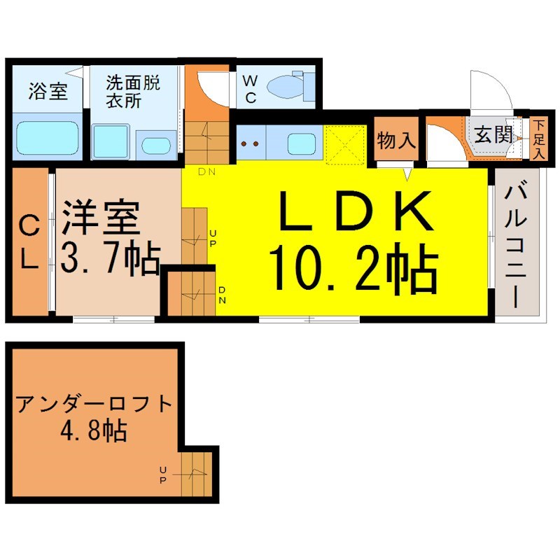 グレース　スクエア 間取図　ＬＤＫ10.2帖　洋室3.7帖　アンダーロフト付