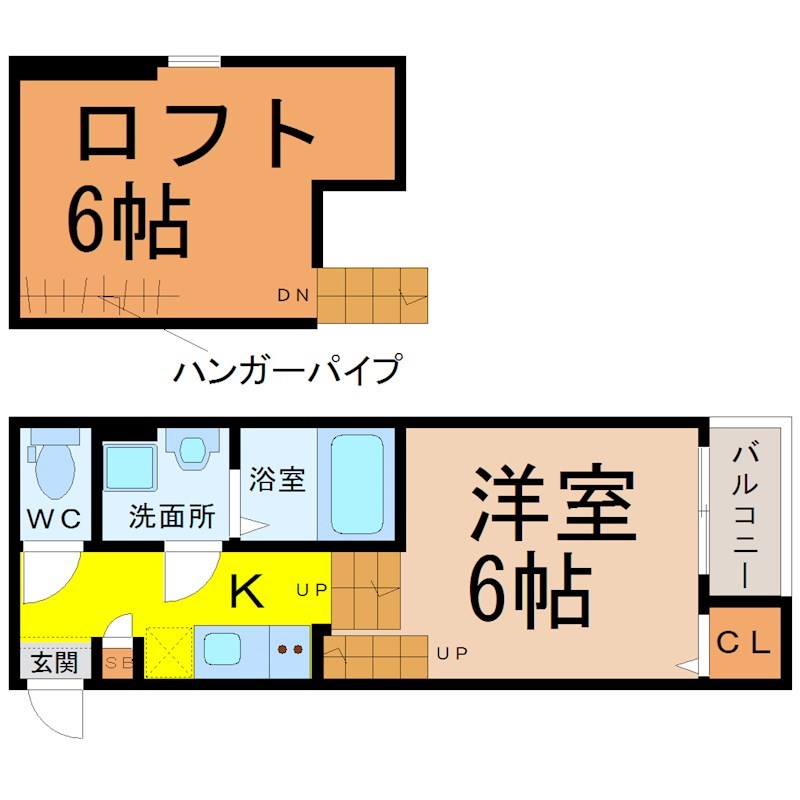 アルテミス新栄 間取図　洋室6帖　ロフト6帖　脱衣洗面所　バルコニー