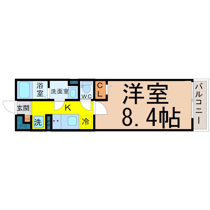 リブリ・サンライズ栄生 間取図　洋室8.4帖