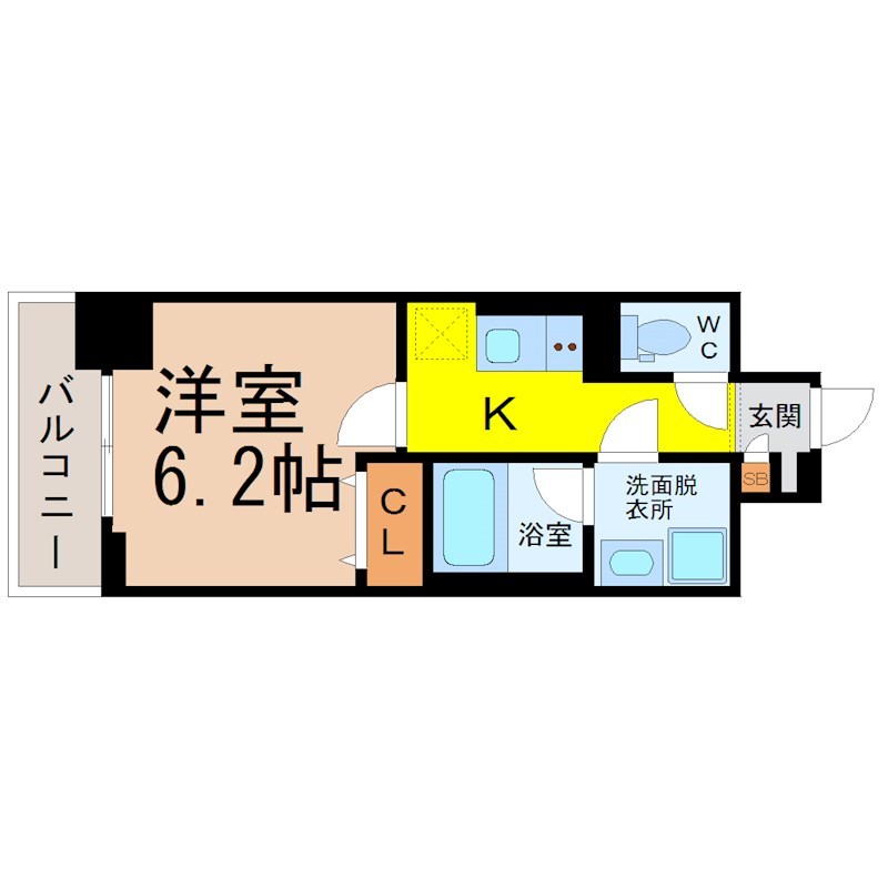 ル・シエル葵 間取図　洋室6.2帖　脱衣洗面所　クローゼット付