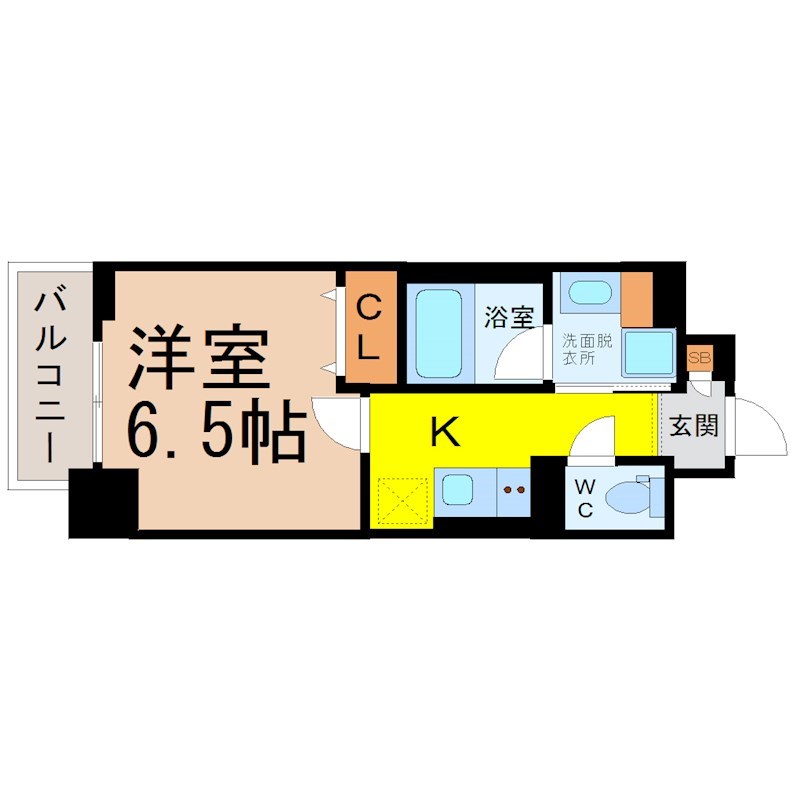 ル・シエル葵 間取図　洋室6.5帖　脱衣洗面所　クローゼット付