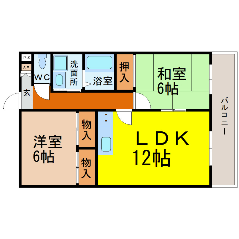 フォーザック鳥居通 間取り　2LDK　南向き
