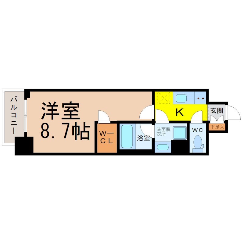 スリーアイランドタワー久屋大通 間取り　洋室8.7帖　脱衣洗面所　ウォークインクローゼット