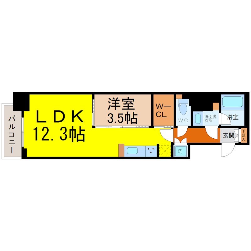 スリーアイランドタワー久屋大通 間取り　ＬＤＫ12.3帖　洋室3.5帖　脱衣洗面所