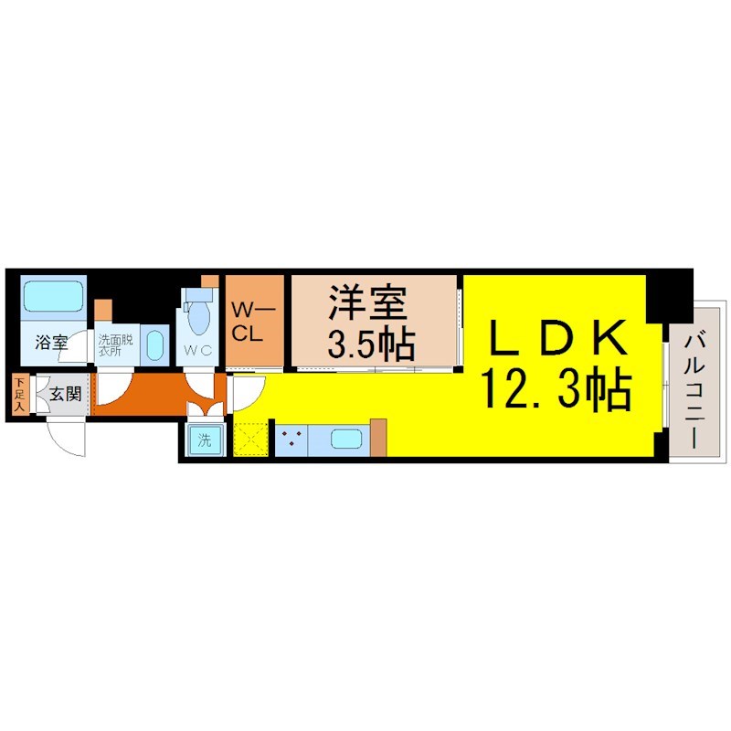 スリーアイランドタワー久屋大通 間取り　ＬＤＫ12.3帖　洋室3.5帖　脱衣洗面所