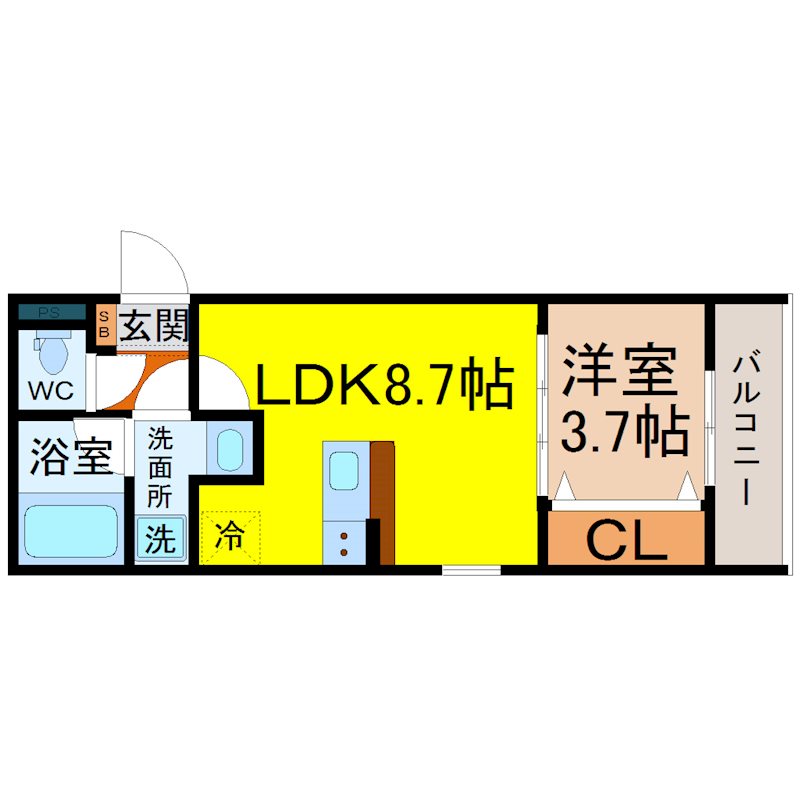 ベネフィス高畑 間取図　ＬＤＫ8.7帖　洋室3.7帖