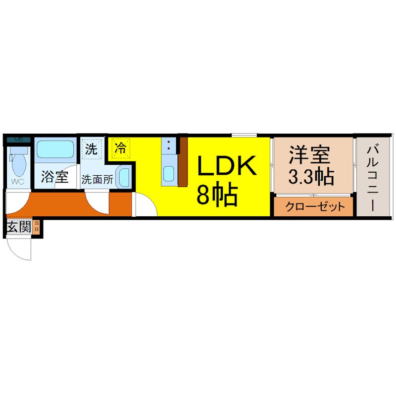 ベネフィス高畑 間取図　ＬＤＫ8.0帖　洋室3.3帖