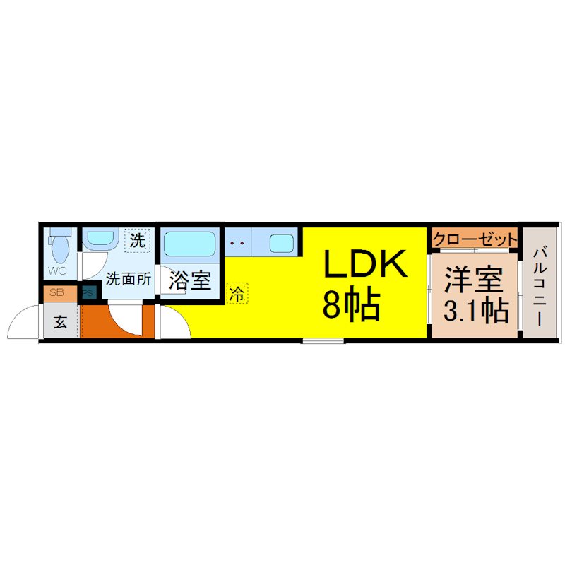 ベネフィス高畑 間取図　ＬＤＫ8.0帖　洋室3.1帖