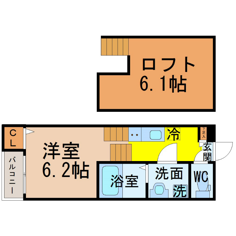 Ｌａ　Ｉｒｉｓ（ラアイリス） 間取り　洋室6.2帖　ロフト6.1帖