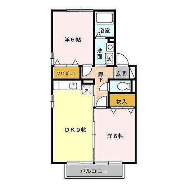 レインボー東Ａ 間取図　ＤＫ9帖　洋室6帖　洋室6帖
