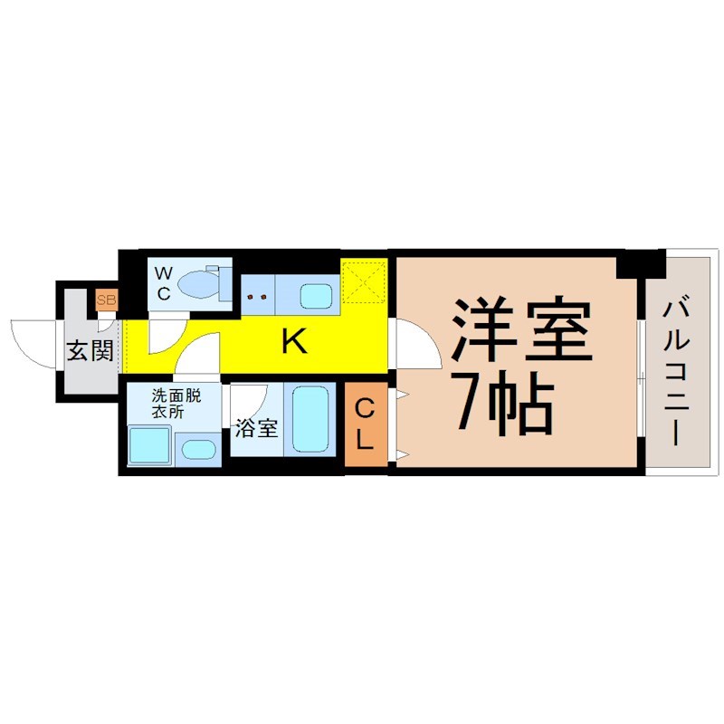 ドゥナーレ内浜町 間取図　洋室7帖　脱衣洗面所　バルコニー