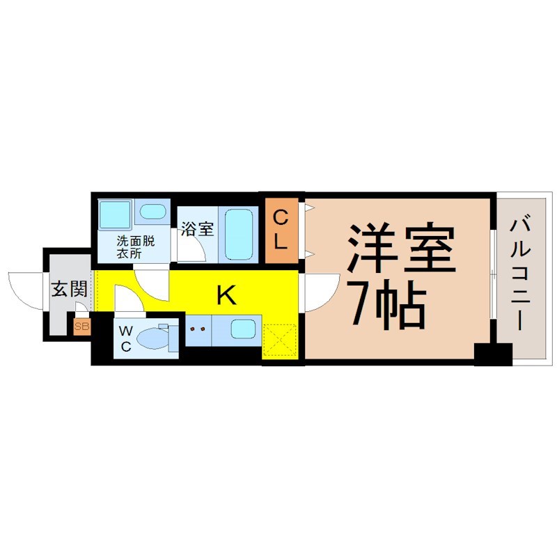 ドゥナーレ内浜町 間取図　洋室7帖　脱衣洗面所　バルコニー