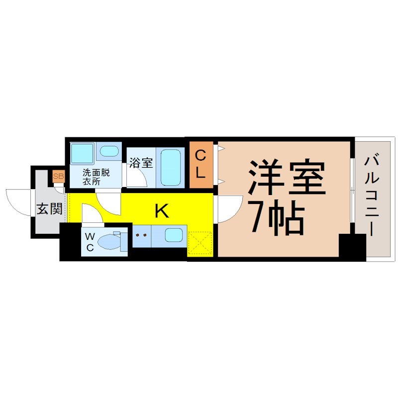 ドゥナーレ内浜町 間取図　洋室7帖　脱衣洗面所　バルコニー