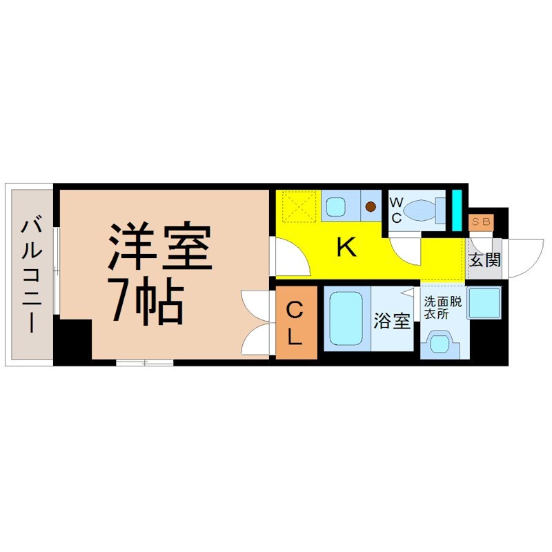 セントラルウイング 間取図　洋室7帖　脱衣洗面所　南面バルコニー